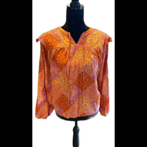 Time and‎ Tru Blouse Plus Sz XL Pink Orange Paisley Boho Peasant Top Cottagecore